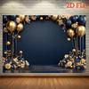 2D Marineblauw Gouden Ballonnen Achtergrond, voor Verjaardags-, Jubileum- & Bruiloft Feest Fotografie