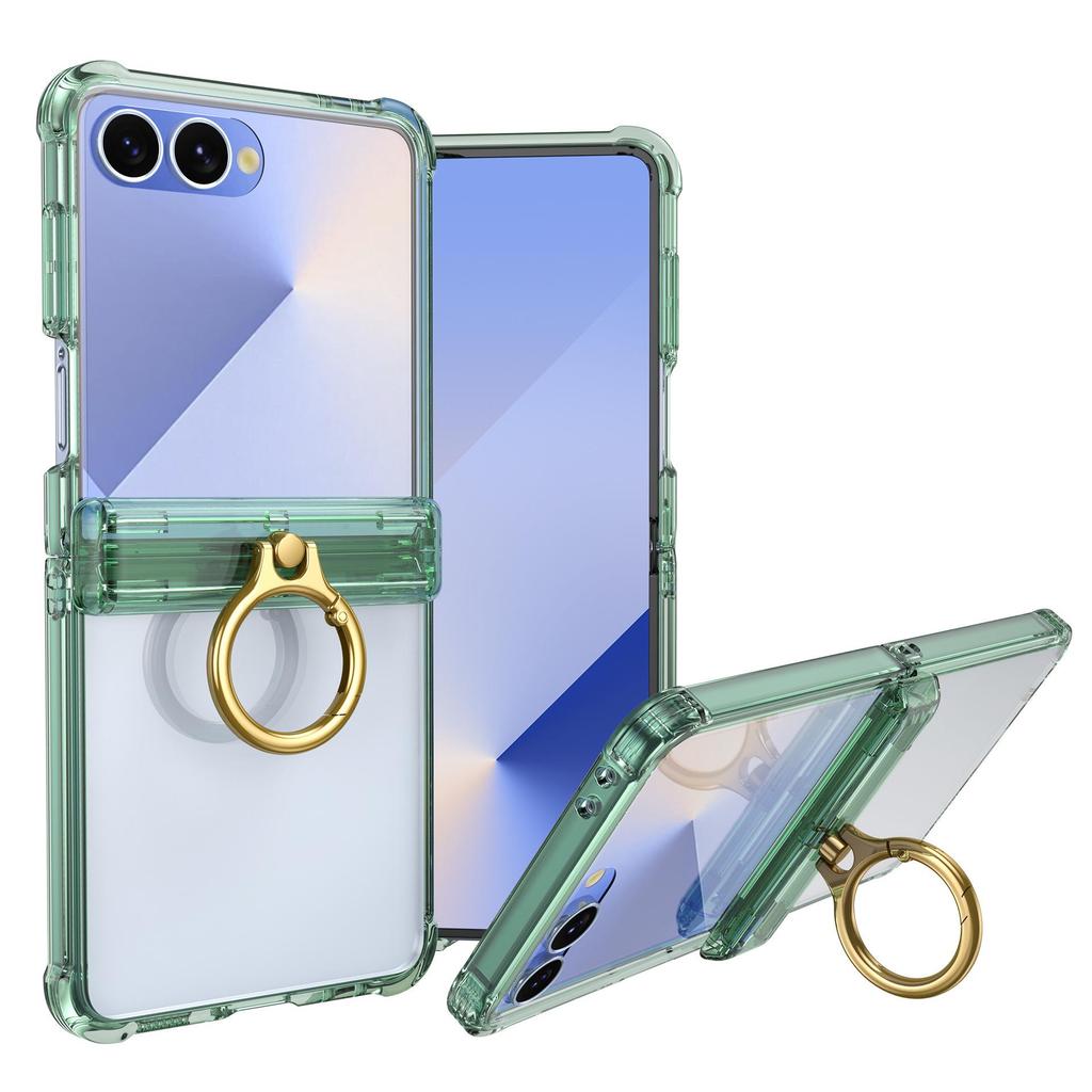 כיסוי תואם לסמסונג Z Flip7: מגן ארבע פינות נגד נפילות עם מעמד טבעת, מתאים ל-Flip6/5, הגנת ציר כרית אוויר