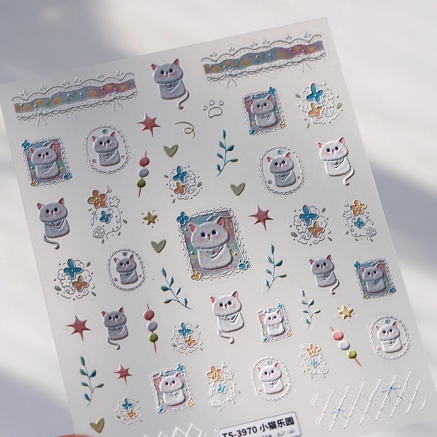 

Ферритовые мультяшные наклейки для ногтей: TS-3970 Кошачий рай, Тисненый самоклеящийся нейл-арт.