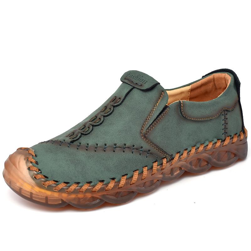 

Мода 2025 Винтажные мужские повседневные туфли Ручной работы Кожа Мягкая подошва Лоферы Удобные Дышащие Нескользящие Походные туфли Большие размеры 38-46 46 зелёный