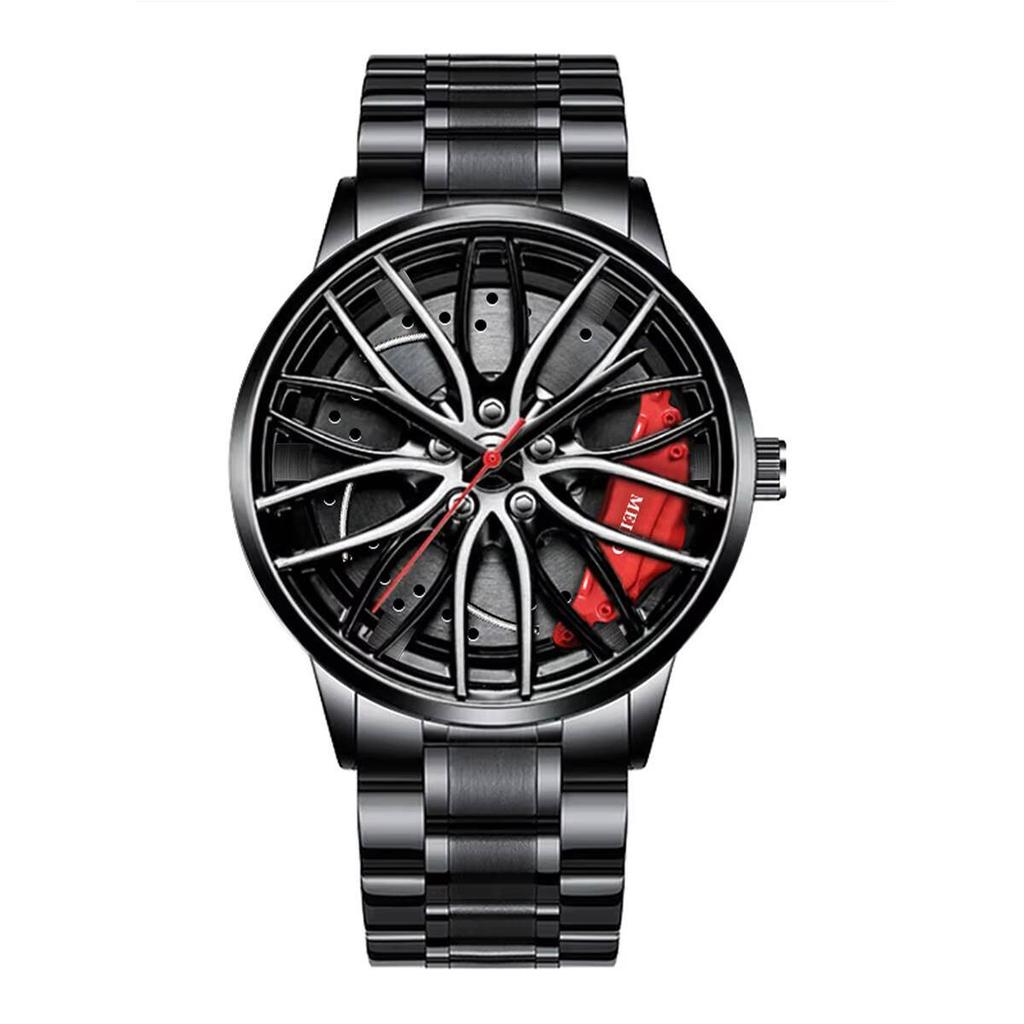 Fashion 3d Car Wheel Men Sports Watches Stainless Steel Band Wristwatch Men's Quartz Watch