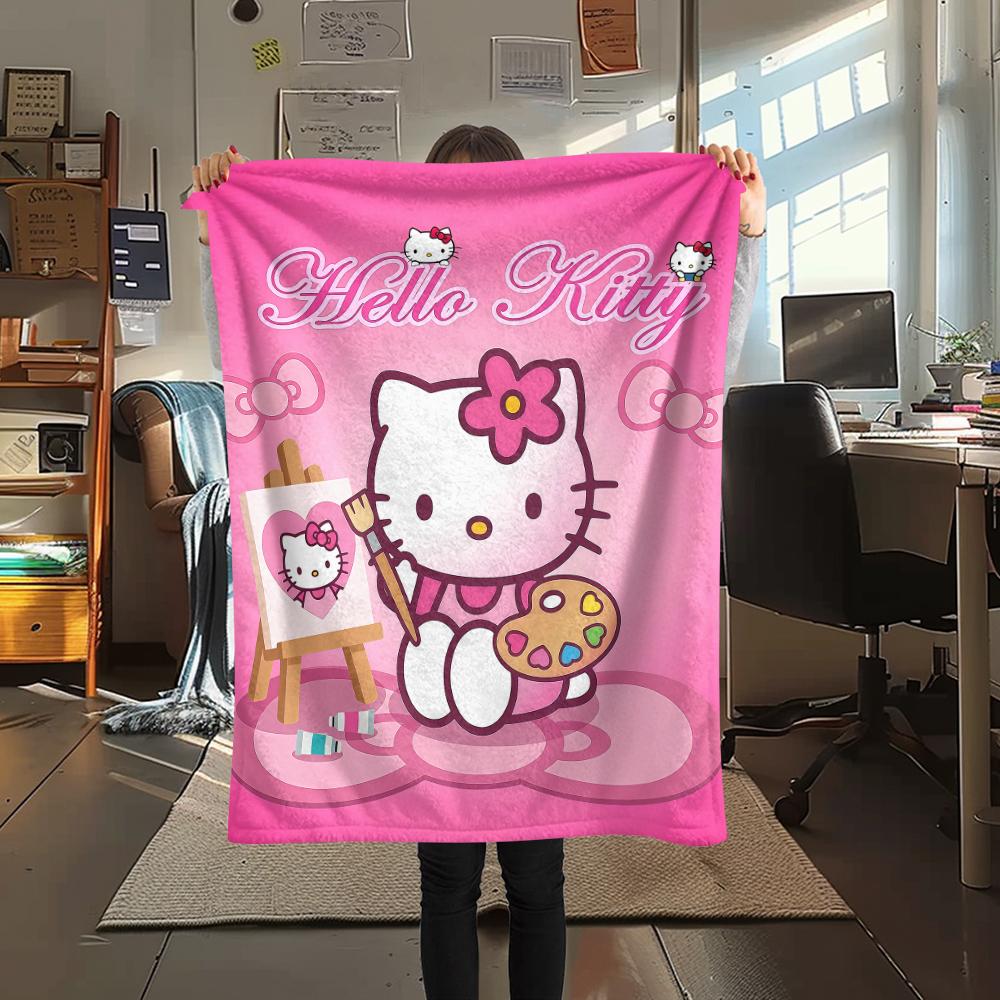 1PC Hello Kitty Cute Print Flannel Blanket, High quality All Seasons, Home Decor, Warmth and Comfort, Perfect for Christmas Gifts