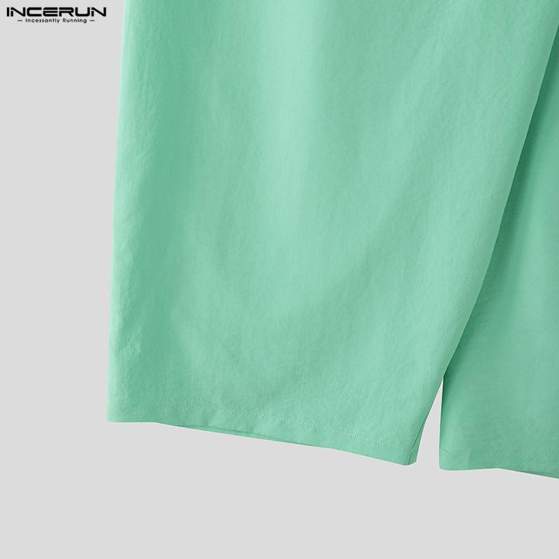 INCERUN Men Back Elastic Waist Wrap Casual Baggy Long Wide Leg Pants Trousers
