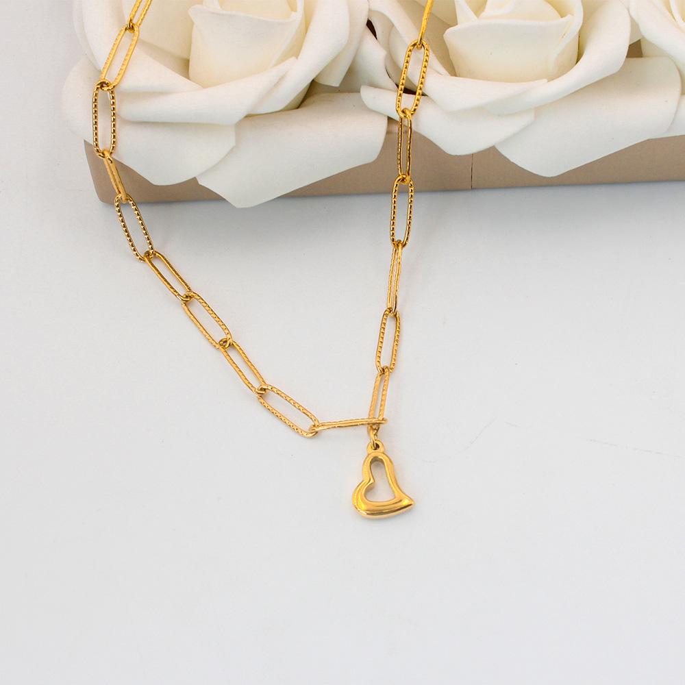 French Retro Hip Hop Heart Pendant Necklace for Women - Stainless Steel Gold-Plated, Summer Style YS94