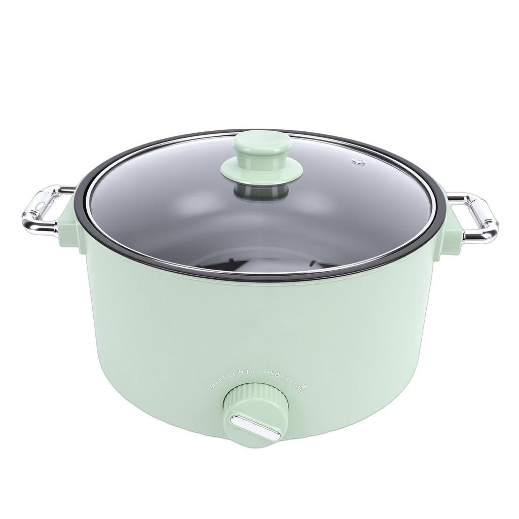 Pentola Elettrica Calda 800W 3L Grado Alimentare Rivestimento Antiaderente Multifunzione Fornello Elettrico con Cestello per Vapore per Bistecca Riso