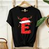Cute Cartoon Xmas Initial A~Z Graphic T Shirts Christmas Reindeer Lights Print T-Shirts Holiday Party Family Matching Tshirts