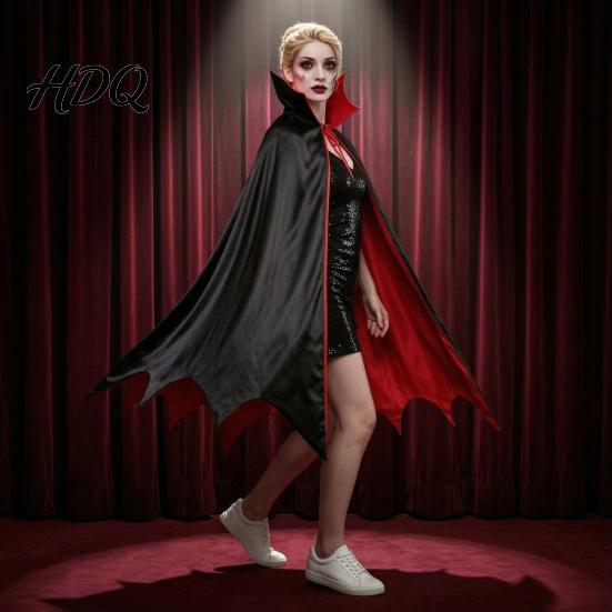 Halloween Costume Cape Vampire Cloak with Stand Up Collar, Medieval Gothic Festival Atmosphere Clothing Black Red for Cosplay, Masquerade, Fancy Dance