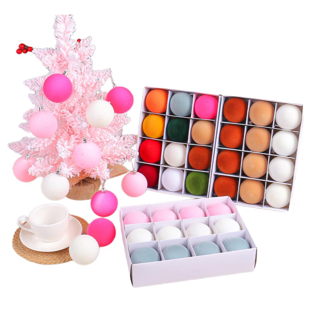 Set of 12 Velvet Touch Christmas Ornaments Lightweight 6CM Flocked Christmas Balls for Office and Home Ambiances
