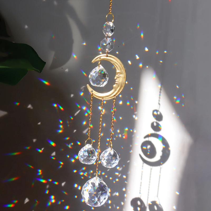 1 Piece Sun Moon Prism Pendant Crystal Wind Chime - Suncatcher, Bedroom Balcony Patio Decor, Good Home Decorations