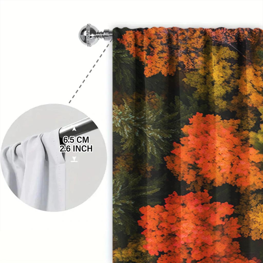 2pcs Autumn Red Leaf Forest Printed Curtain for Home Decor - Rod Pocket Window Treatment for Bedroom, Office, Kitchen
