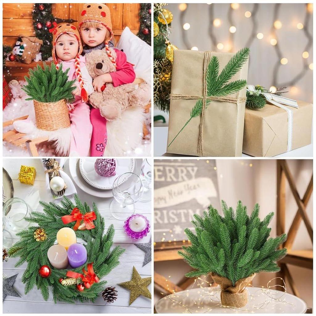 30pcs Realistic Pine Branches for Christmas Decoration 10inches Pin Needle Branches Home Decor DIY Christmas Realistic Green Decoration