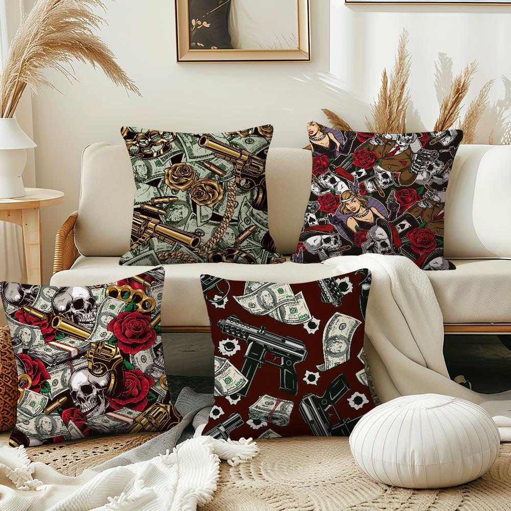 Rose Skull Dollar Pistol cool fashion cushion cover Pillow Cover Decoration Room Home Sofa living Office Car Nordic Simplicity