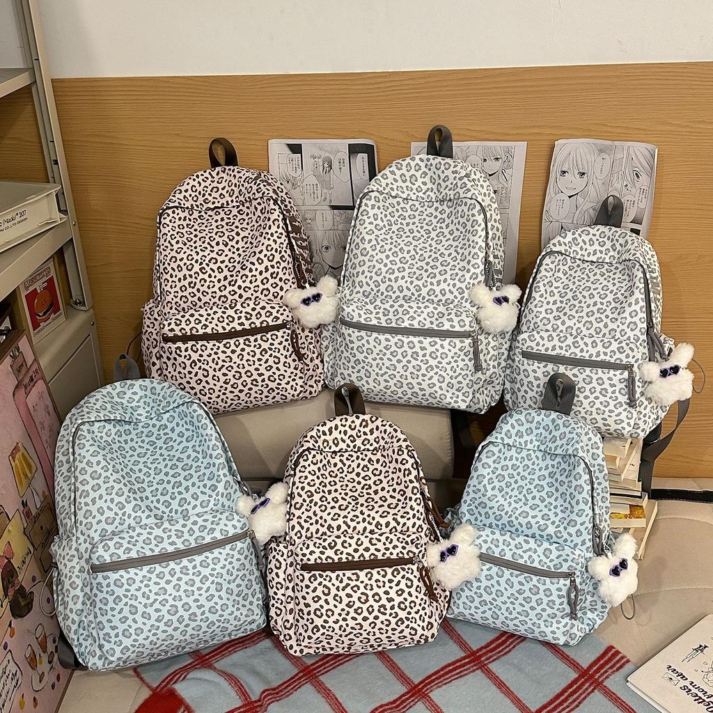 Schoolbag Street Cool School Bag ins Niche Leopard Print Autumn and Winter Backpack Female Student Travel Light Leisure Commuter Backpack