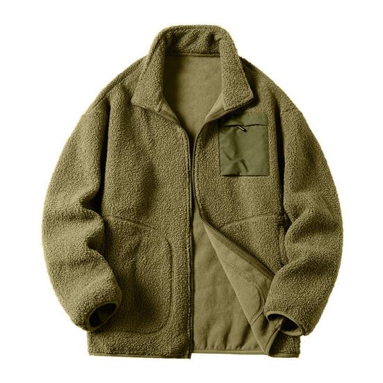 

Куртка из искусственной овечьей шерсти, пальто, осень-зима, застежка-молния, воротник-стойка, длинный рукав, однотонное пальто с карманами M армия зеленый