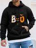 Halloween-Themed Unisex Autumn Winter Long Sleeve Hooded Sweatshirt, BOO Bat And Witch Hat Creative Print Casual Versatile Top, Daily Commute Casual U