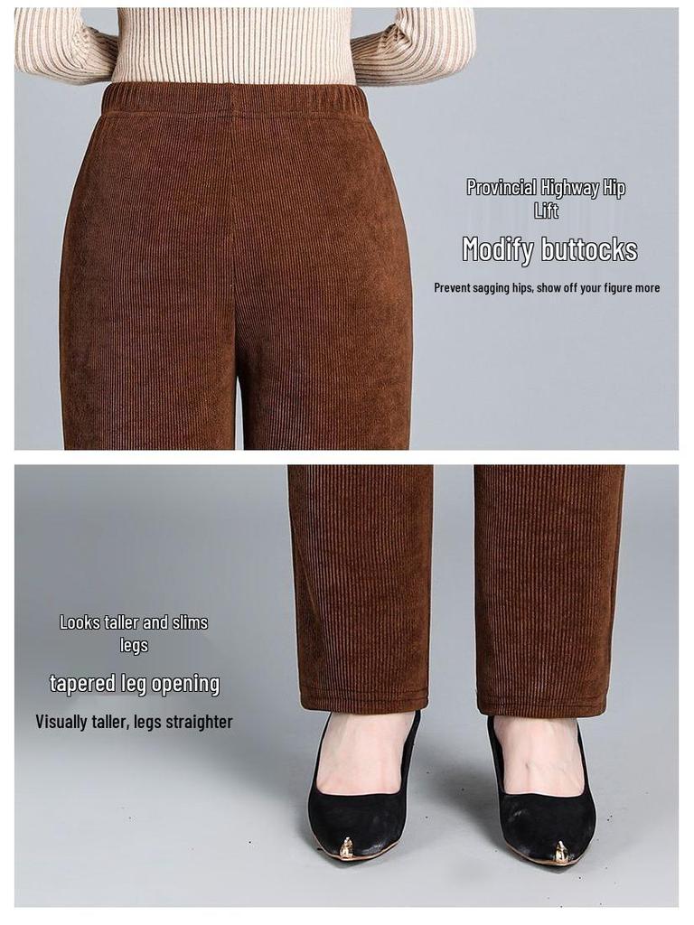 Women's Corduroy Straight-Leg Pants with Velvet Lining – Loose Fit for Autumn and Winter