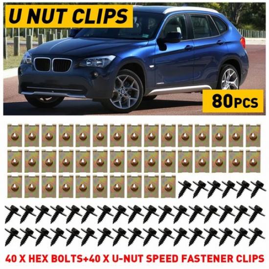 80X Body Fender Bumper U Retainer Nut Gasket Clips Fastener Auto Car Screw Kit