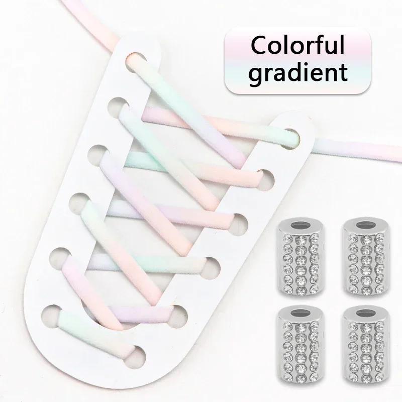 Elastic Round Printed Shoe Laces Diamond Metal Buckle No Tie Shoelaces Without Ties Shoelace for Sneakers Woman Man Shoestrings