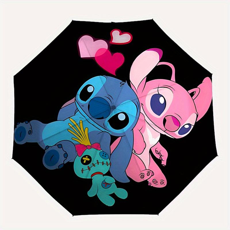 Stitch, Liebe Automatisches Öffnungs- und Schließschirm - 8 Rippen Tragbarer Faltregenschirm mit Kunststoffgriff, Geeignet für Freizeit und Halloween