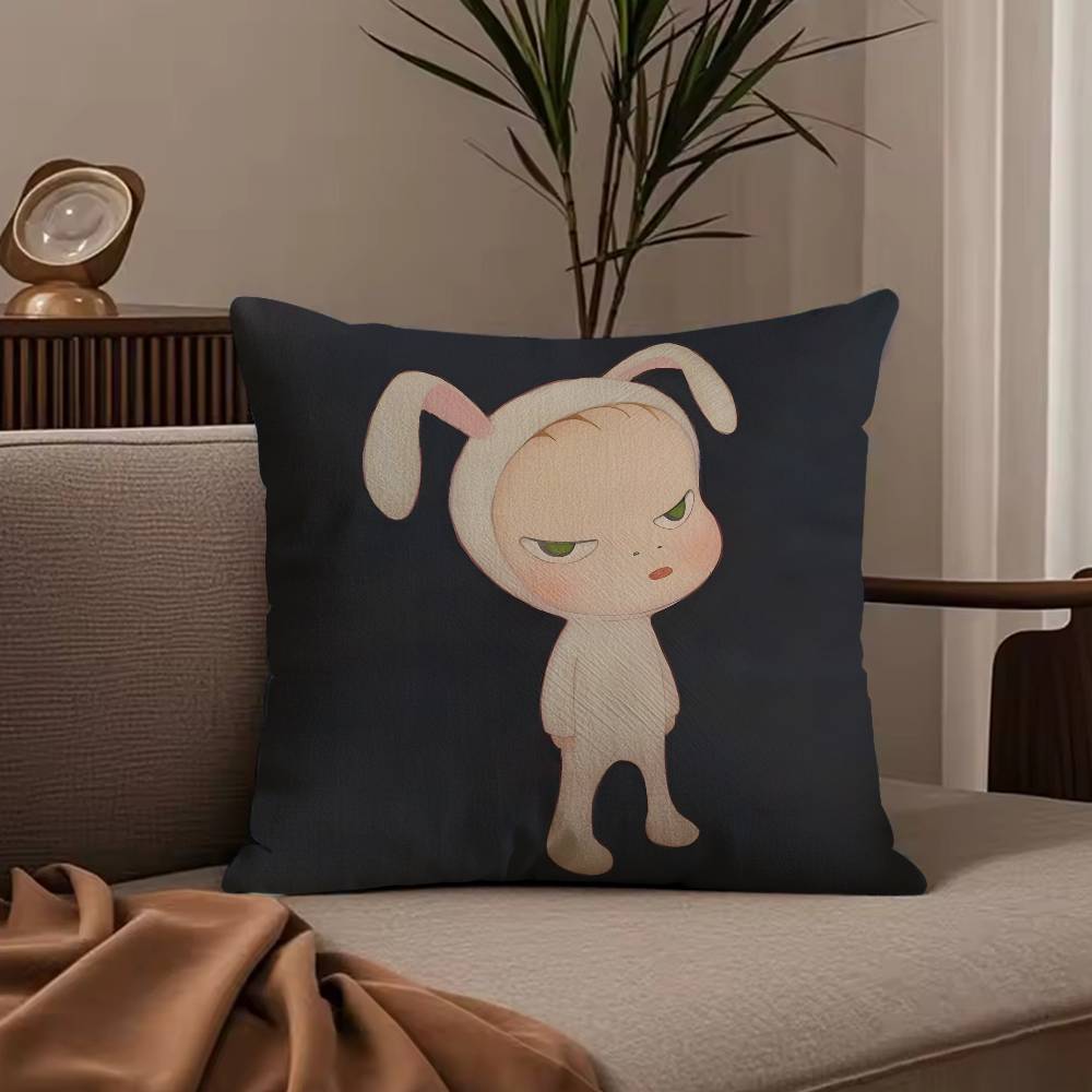 Yoshitomo N-Nara Movie Pillow Case Anti-dustmite Pillowcase Invisible zipper silky short plush Sofa cushion cover