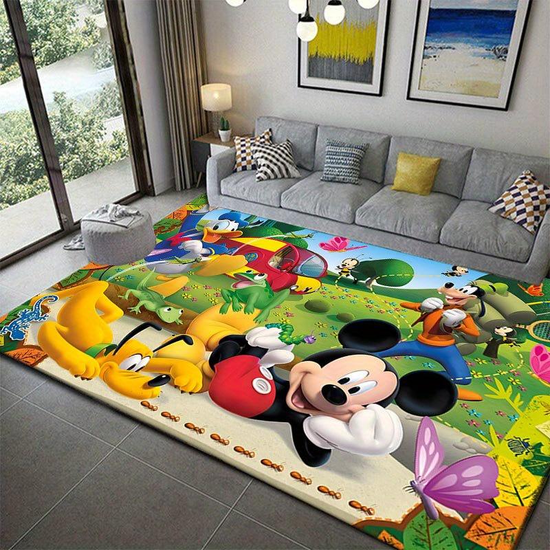 1 ks koberečku s motivem Mickeyho a Minnie, protiskluzová podložka, design kreslených postaviček, měkký samet, dekorace do místnosti, omyvatelný