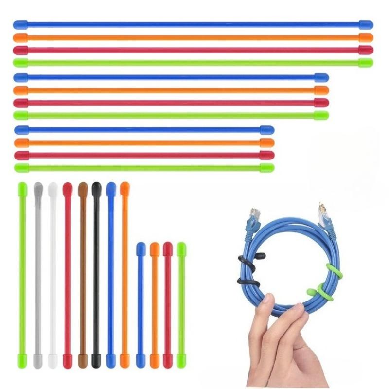 5pcs Reusable Silicone Cable Ties-Elastic Cord Management Holders with 3/6/8Inch Adjustable Straps,Cable Organizer,random Color