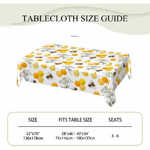 Bees Honeycombs Yellow Rectangular Tablecloth Nectar Honey Beehive Farm Polyester Table Cloths for Dining Kitchen Outdoor Picnic Camping Party