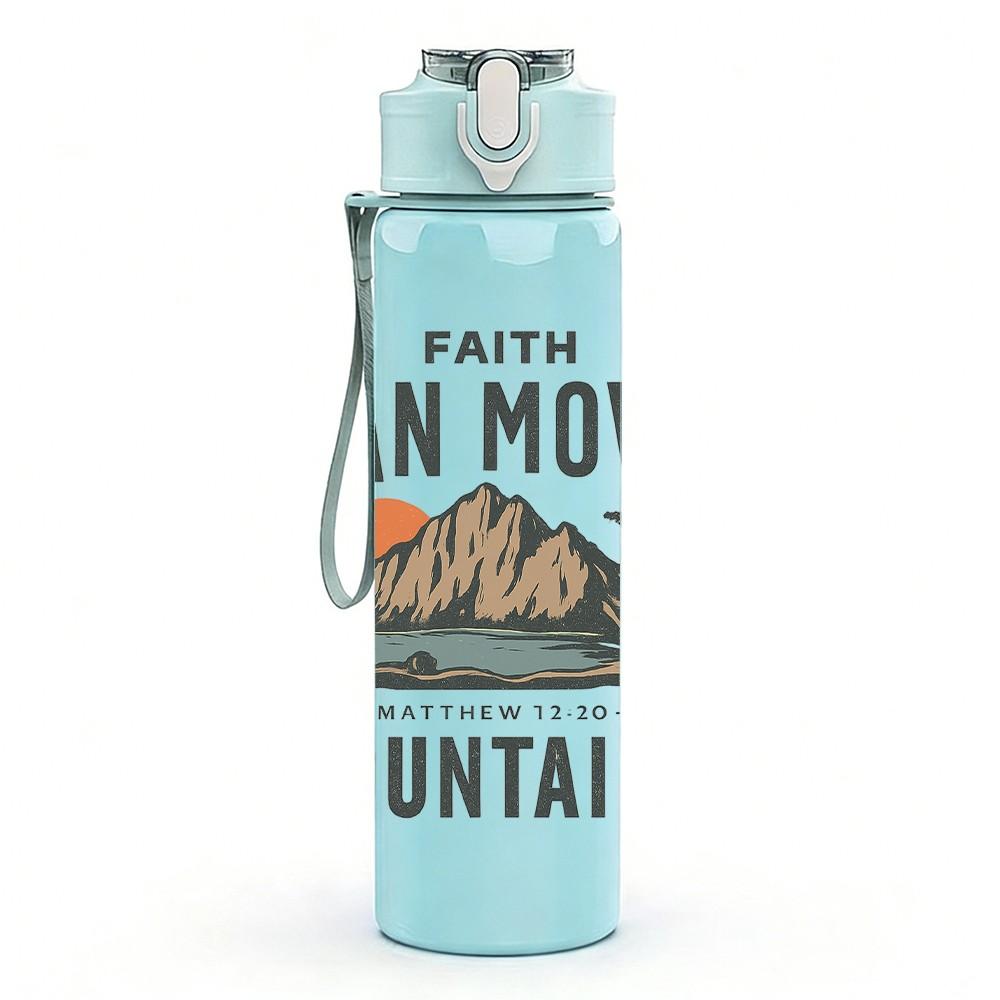 1PC Faith Mountain Letter Art 750ml Color Plastic Sports Water Bottle Leakproof Flip Straw Lid Suitable for Sports Office Home Use