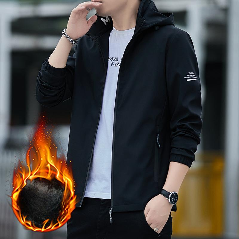 Hooded Jacket Men's Autumn and Winter New Korean Style Trendy Velvet Casual Jacket Workwear Young Men's Clothing