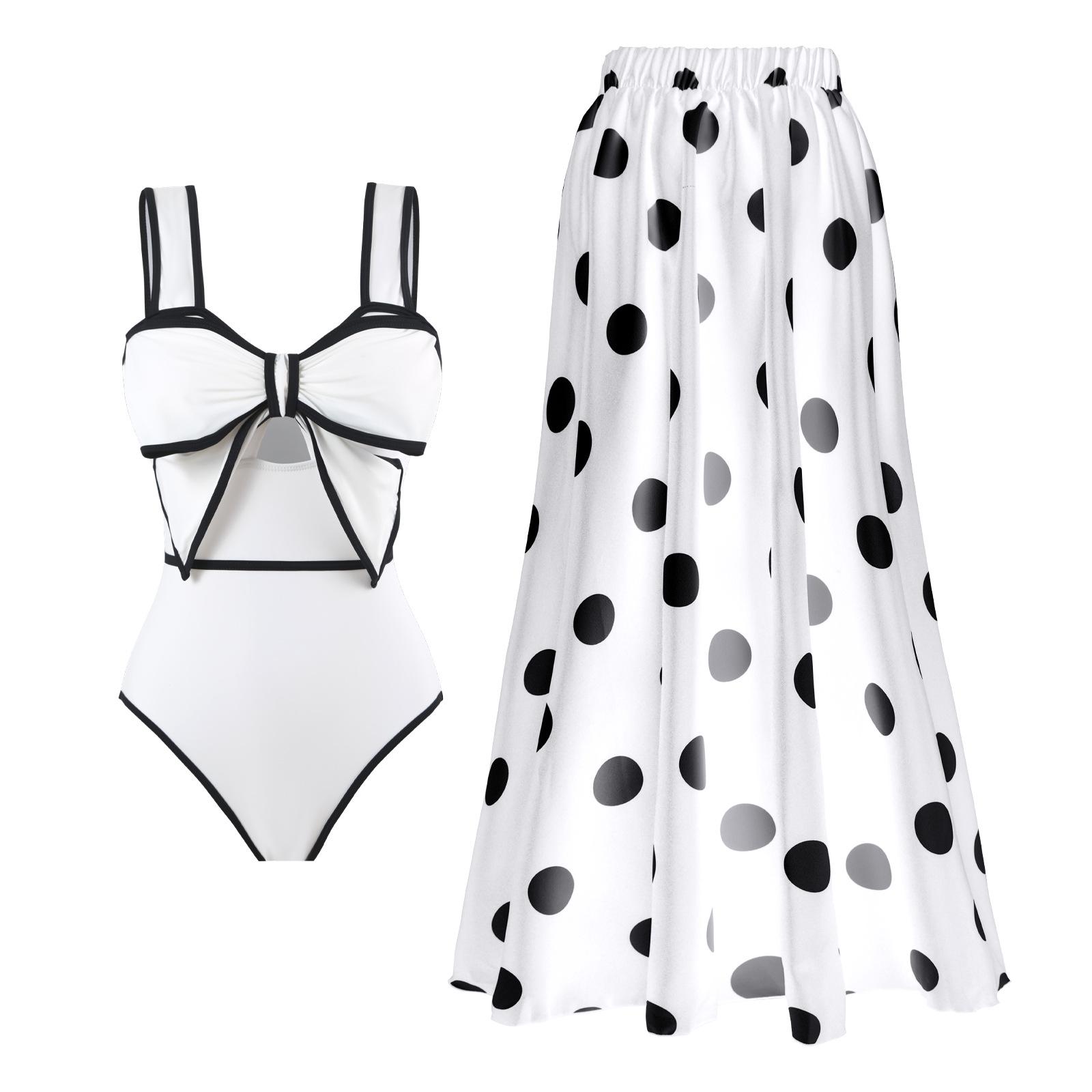 

2025 Богемный купальник с бантом, скрывающий живот и стройнящий, комплект Large белый