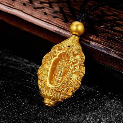 Guanyin Pendant Hollow Out Ancient Gold Color Guanyin Necklace Pendant Male