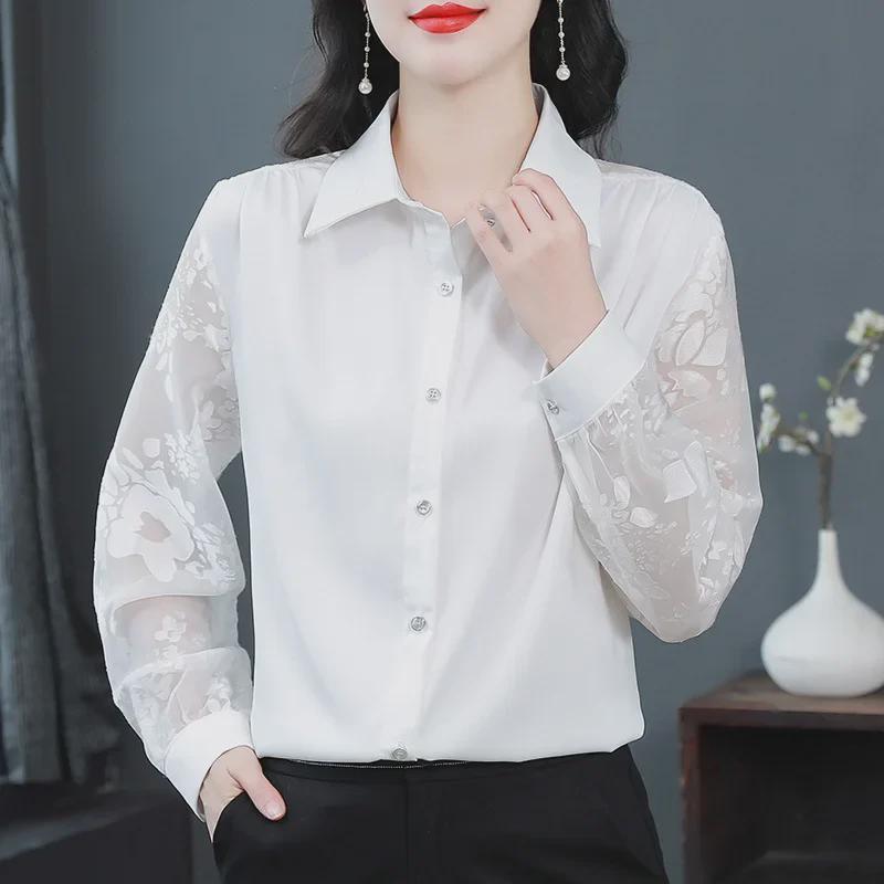2025 Women's Trendy Long Sleeve Chiffon Shirt, Versatile Burnout Fabric, Simple Single-Breasted Design