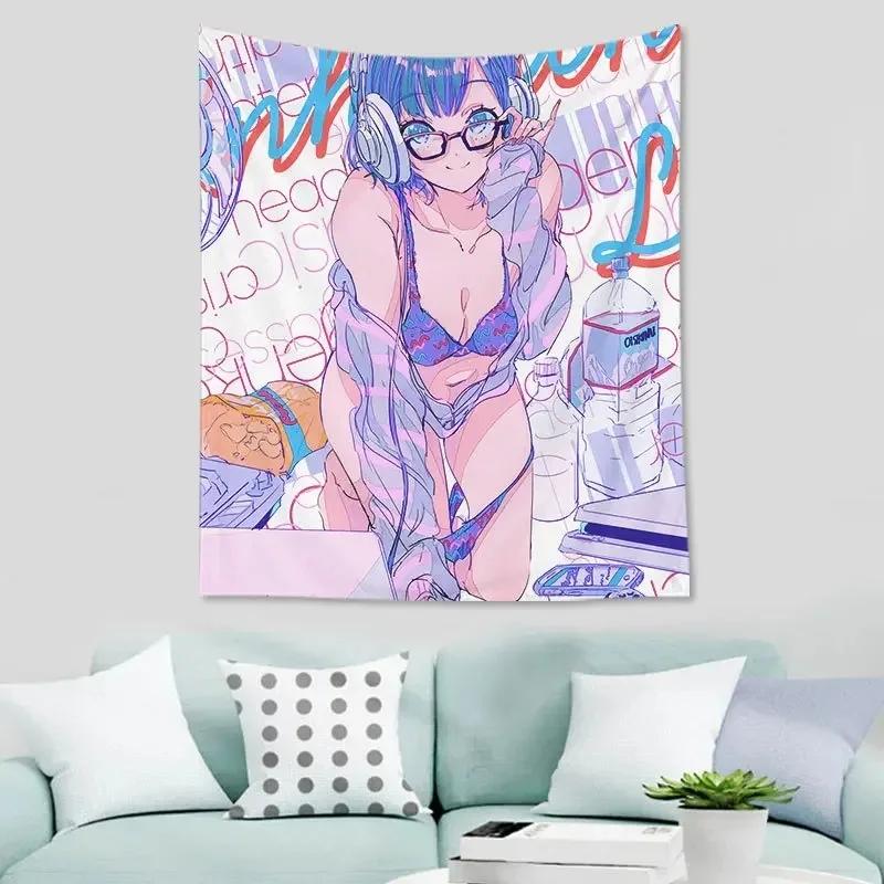 Cartoon Internet Addicted Girl Hanging Cloth Office Living Room Tapestry Home Wall Decoration Tapestry