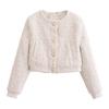 Spring and Autumn Women's Clothing New French Small Fragrant Style Crew Neck Textured Short Bomber Jacket Top Commuter