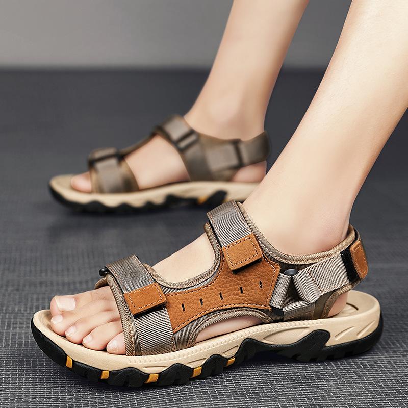New summer special 47 large size men's sandals Velcro cowhide breathable casual wading beach shoes outdoor shoes