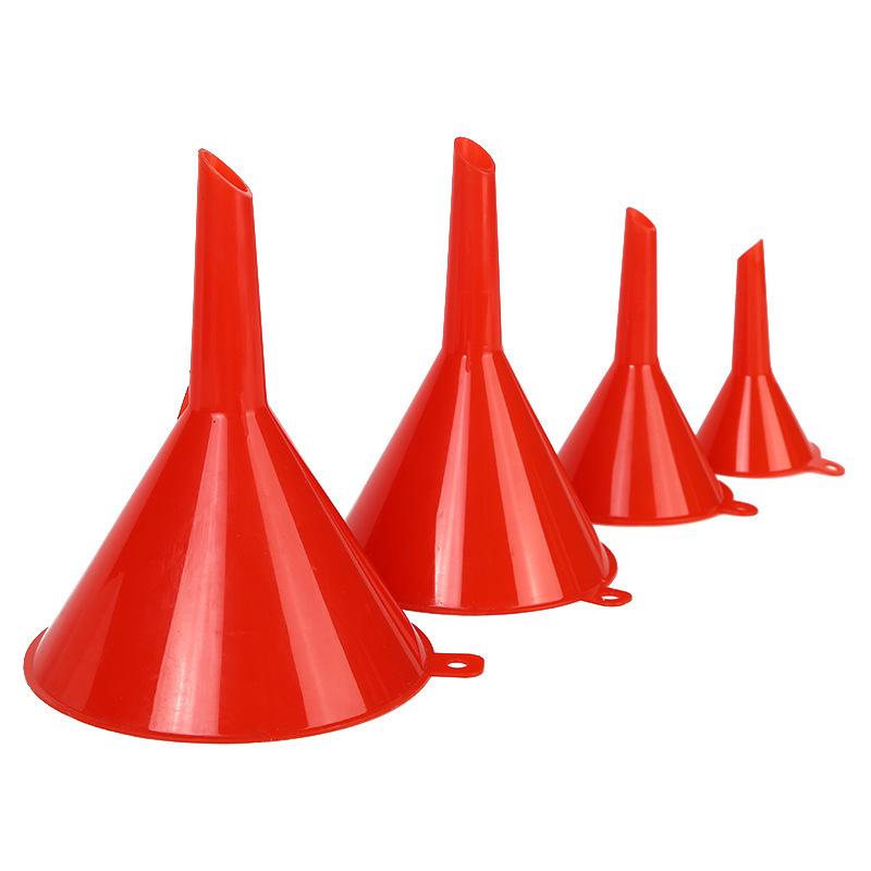 Red Food-Grade PP Plastic Four-Piece Angled Spout Funnel Set - Portable and Multi-Purpose for Oil and Wine Pouring