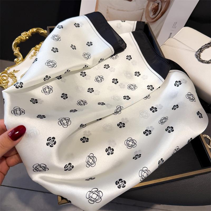Luxury Brand  Floral Print Square Silk Scarf for Women Hijab Hair Bands 70cm Neckerchief Female Satin Shawl Ribbon Headband
