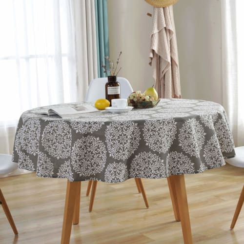 Meioro Round Tablecloth, Retro Floral Design, Table Cover, Available in Various Sizes, Multi-Purpose, Interior Decor (Gray, 120cm)