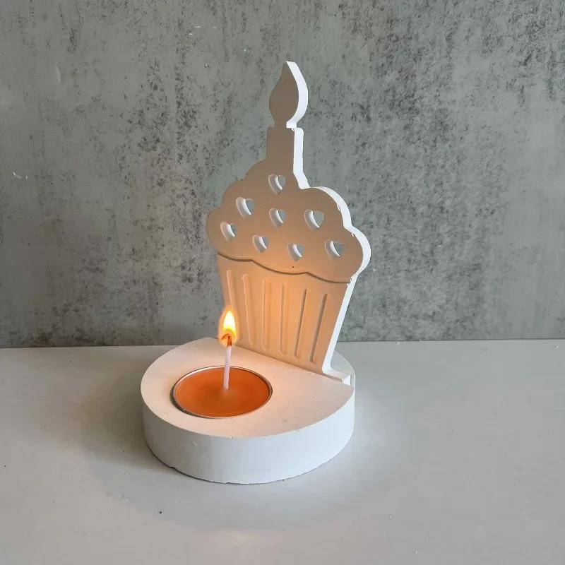 New DIY Cake Tea Light Gypsum Craft Gifts Making Home Brithday Decor Candle Holder Silicone Mold Heart Cake Candlestick Resin