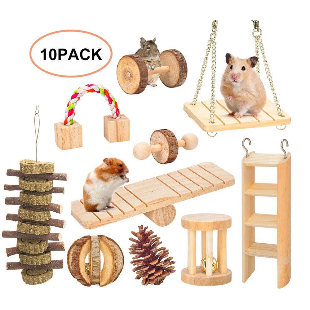 Small Pet Hamster Wooden Teething Swing with Hanging Chain