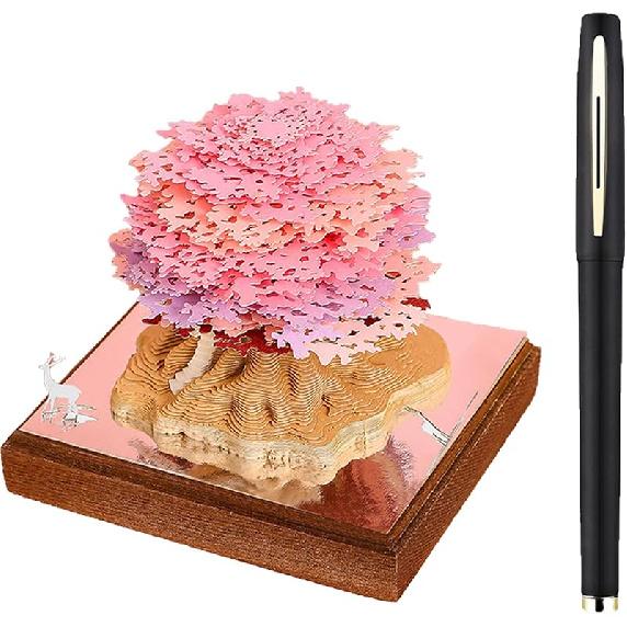 3D Desk Calendar 2025,Time Piece Calendar 2025,Tear-Away 3D Paper Art Notepad w LED Lights,Creative 3D Memo Artsy Pad Calendar, DIY Paper Carving