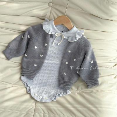 Baby Girls' Ruffle Collar Polka Dot Romper Onesie Set with Jacket