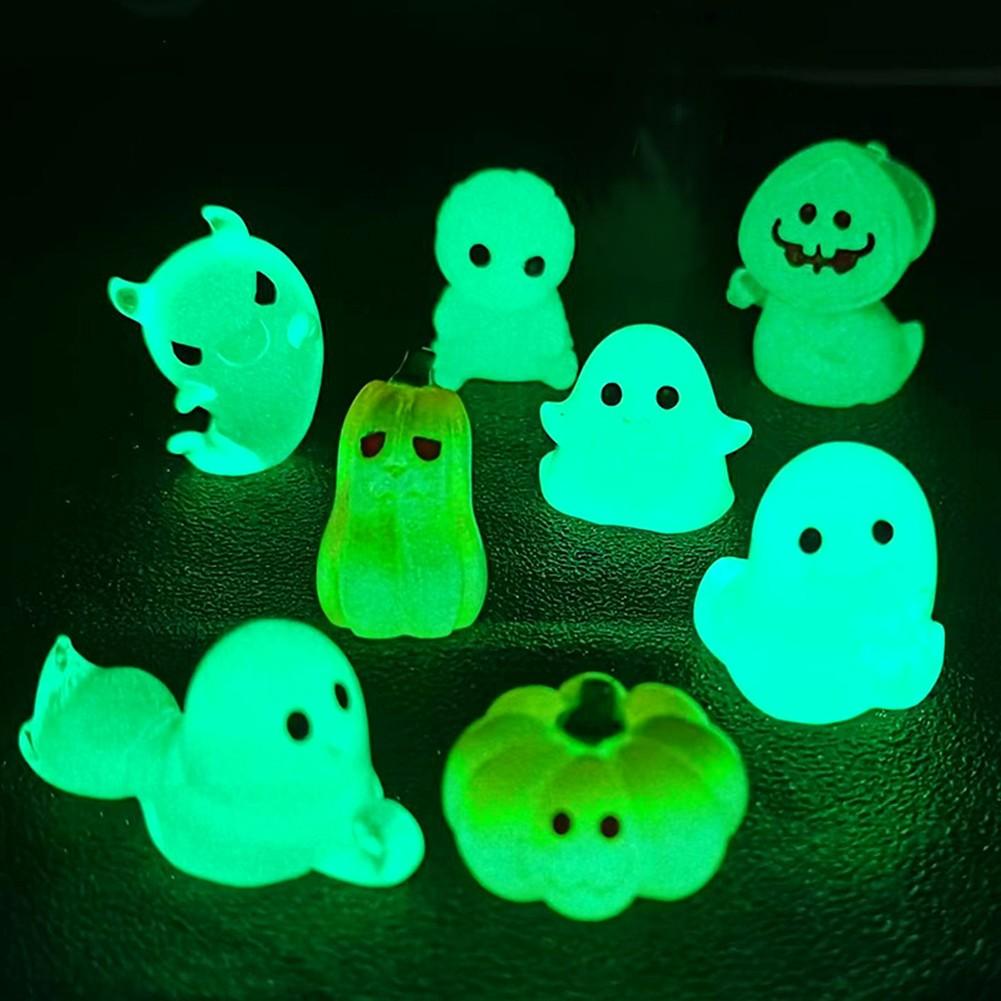 Resin Glow in the Dark Halloween Miniature Ornaments Set 17 Pieces for Spooky Tabletop Terrariums and Holiday Decor