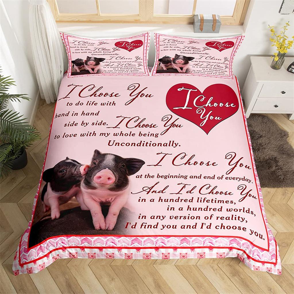 Cartoon Cute Pink Pig Duvet Cover for Children Boys Girls Microfiber Pigs Floral Cartoon Farm Animals Theme Bedroom Decorations