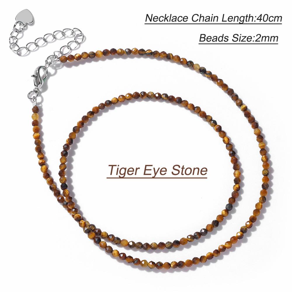 2mm Natural Crystal Beads Necklace Tiger Eye Stone Black Spinel Mix Quartzs Choker Clavicle Chains For Women Men Jewelry