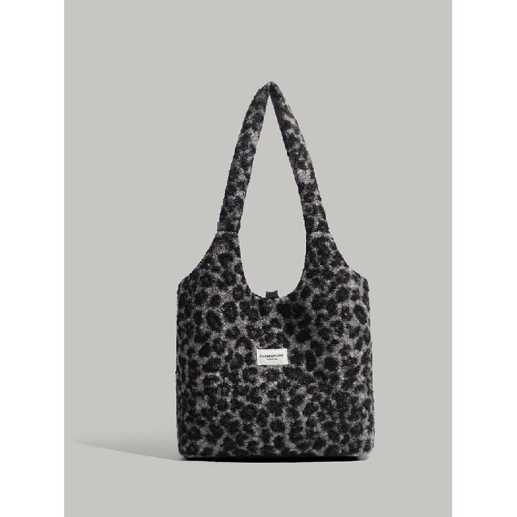 Autumn Winter Leopard Print Shoulder Bag Japanese Ins Niche Design Commuter Tote Bag Student Large Capacity Handbag for Women
