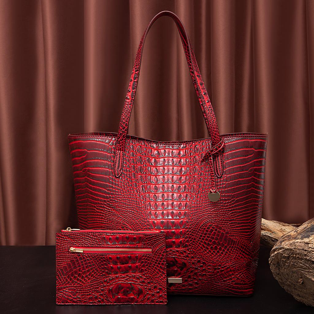 New European and American Handheld Tote Mother Retro Women's Bag with Multi Color Brahmin Crocodile Pattern