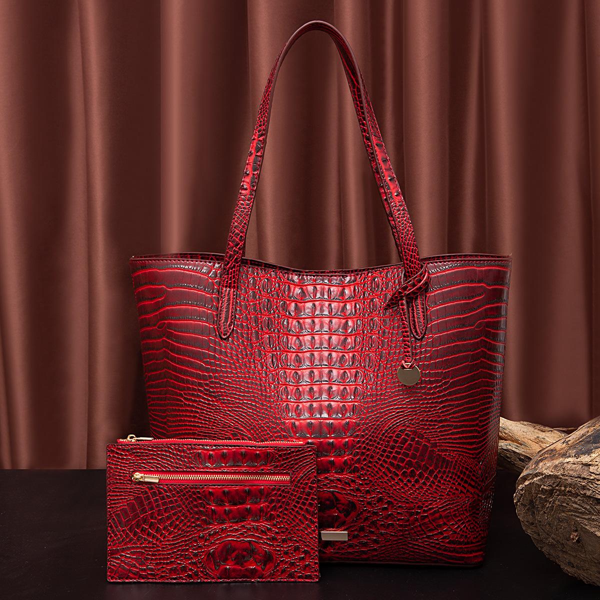 

Portable tote mother and child retro women s bag multi-colored Brahman crocodile pattern