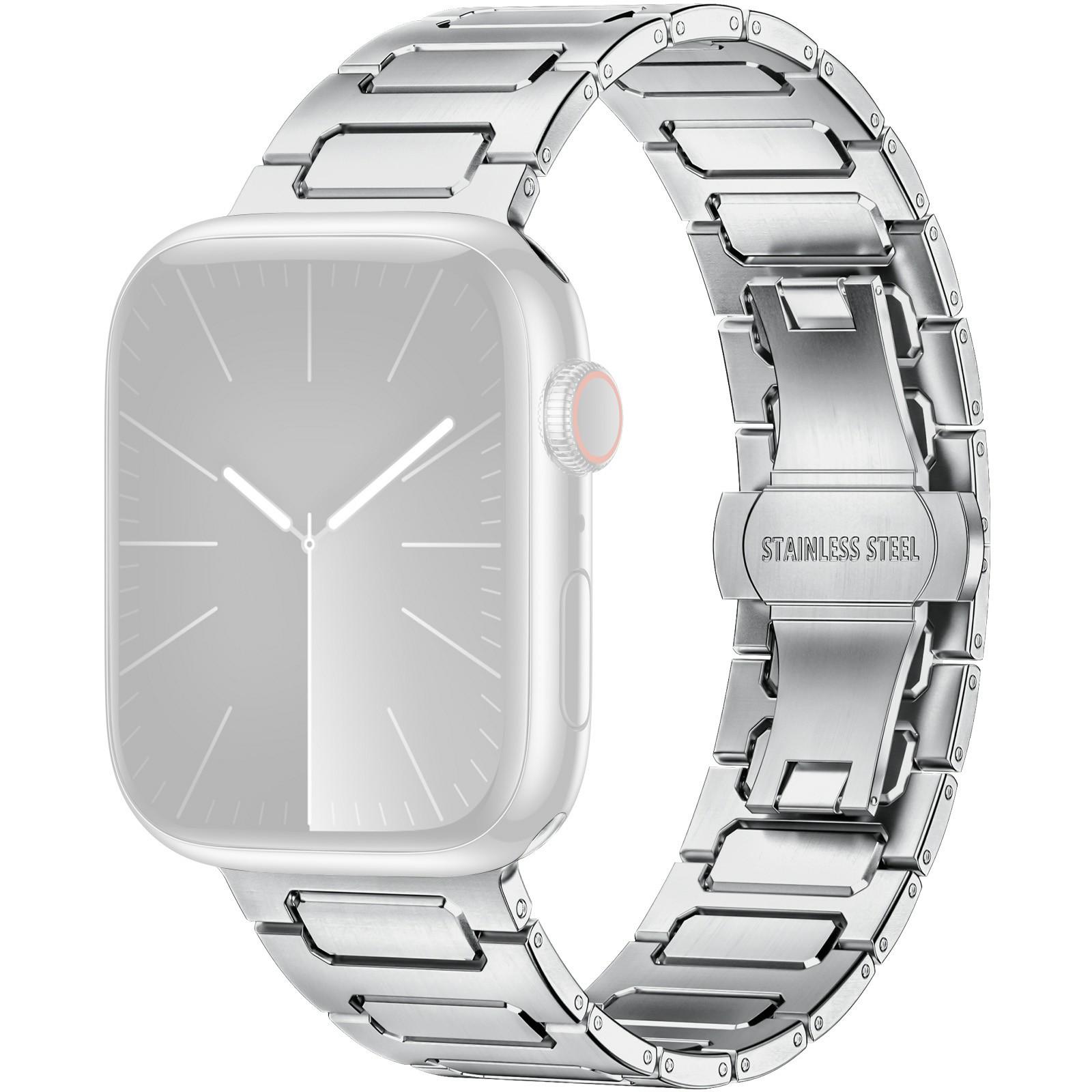 

H-Link Silver Metal Strap for Apple Watch Series 10 9 8 7 SE 6 5 4 3 2 1 42mm 41mm 40mm 38mm Butterfly Clasp Watch Band A