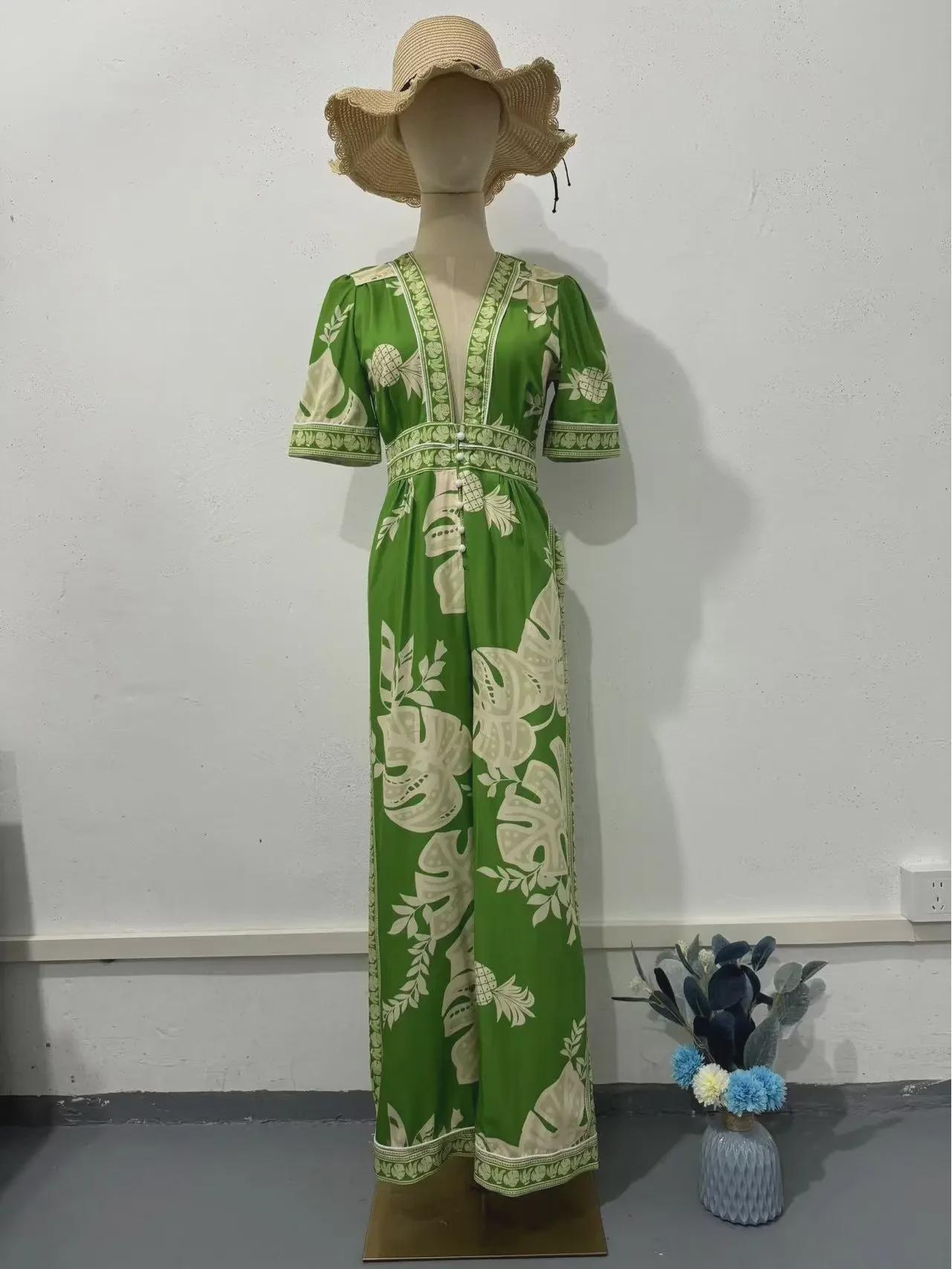 

Женский комбинезон с V-образным вырезом и короткими рукавами, весна 2024 г. Extra Large зелёный